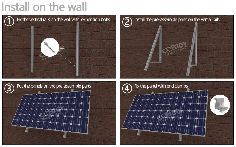 wall solar panel mounting structure